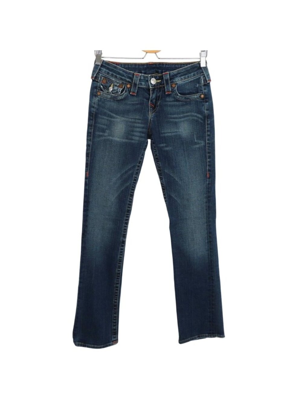 True Religion Womens 26 Billy Blue Distressed Straight Leg Denim Jeans Pants